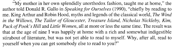Quote from Rosemary Sutcliff in  D R Gallo (1990) Speaking for Ourselves