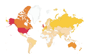 Map of countries of origin of visitors since 2012 to Rosemary Sutcliff website